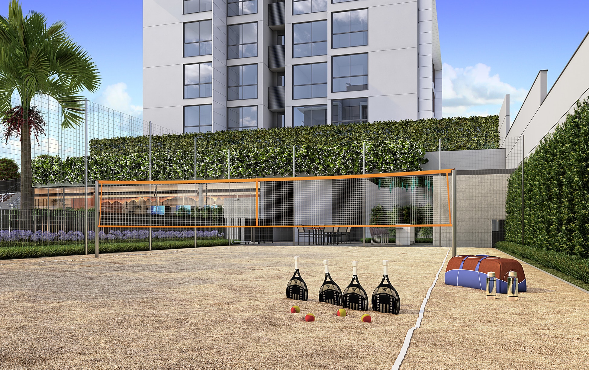 Exemplo de quadra de Beach Tennis em um dos empreendimentos da Base Incorporações.
